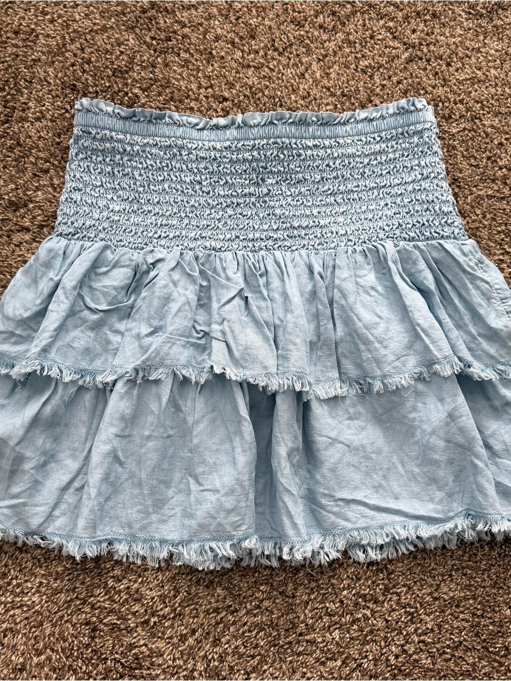 aerie Light Blue Tiered Smocked Mini Skirt - Size Medium